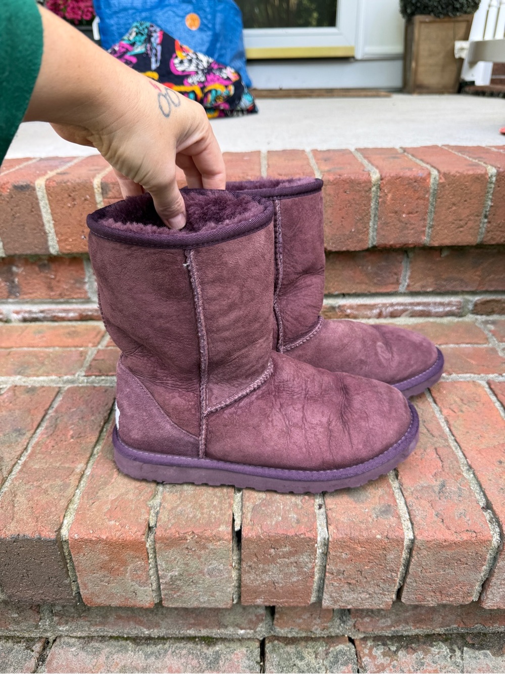 Vintage UGG Australia Purple Shearling Short Leather Snow Boots Size 6 Women’s - Picture 11 of 11